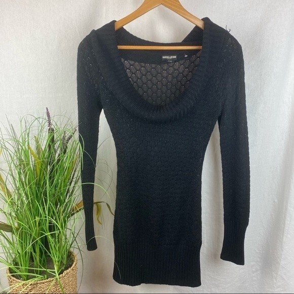 Guess Black Cowl Neck Long Sleeve Knit Tunic Sweater M - Picture 1 of 5